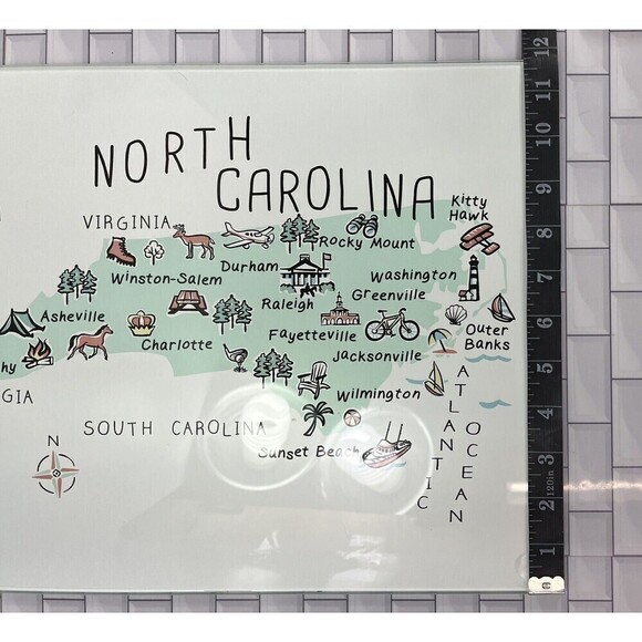 North Carolina Map Art Cutting Board Glass Charcuterie Board Party *Tiny Flaw - Picture 9 of 10